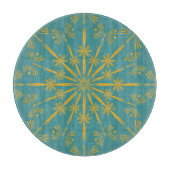 Retro Mandala Blauwgroen Glass Cutting Board Snijplank (Voorkant)