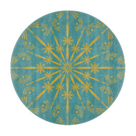 Retro Mandala Blauwgroen Glass Cutting Board Snijplank