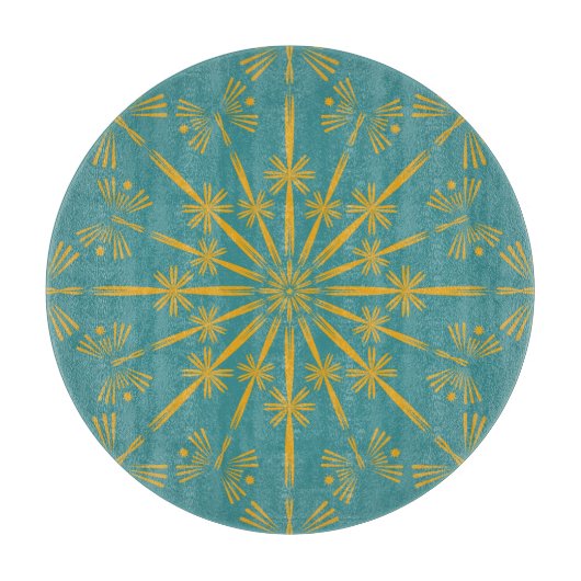 Retro Mandala Blauwgroen Glass Cutting Board Snijplank (Voorkant)