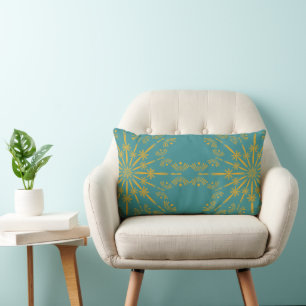 Retro Mandala Blauwgroen Lumbar Pillow Kussen