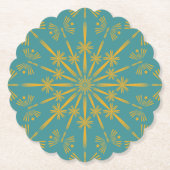 Retro Mandala Blauwgroen Papieren Onderzetters (Voorkant)
