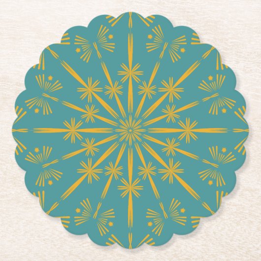 Retro Mandala Blauwgroen Papieren Onderzetters (Voorkant)