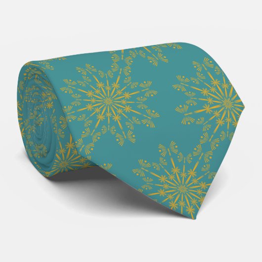 Retro Mandala Blauwgroen Stropdas (Opgerold)