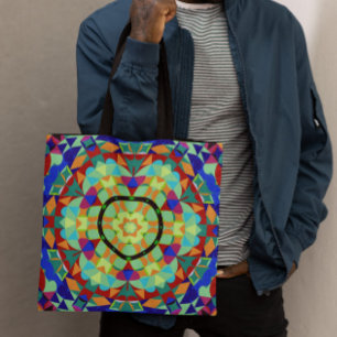Retro Mandala Bloed Oranje rood en blauw Tote Bag