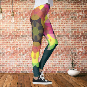 Retro Mandala Bloedroze Geel en Groen Leggings