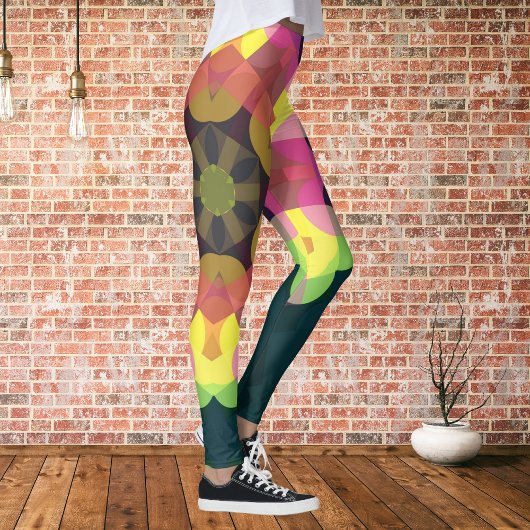 Retro Mandala Bloedroze Geel en Groen Leggings