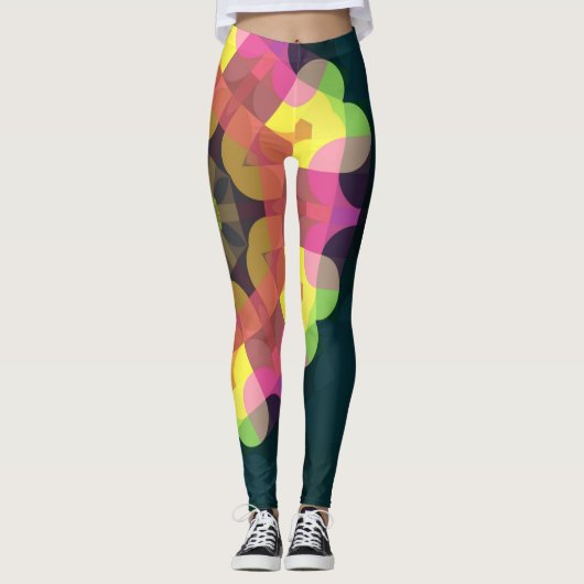 Retro Mandala Bloedroze Geel en Groen Leggings (Voorkant)
