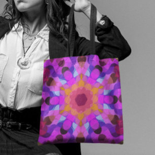 Retro Mandala Bloedroze Oranje en Paars Tote Bag