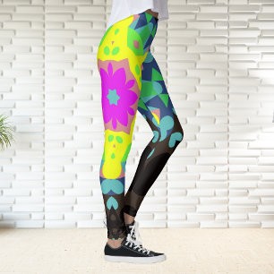 Retro Mandala Bloedroze Roze Geel en Blauw Leggings