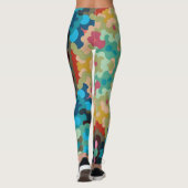 Retro Mandala Bloem Blauw Groen en Roze Leggings (Achterkant)