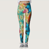 Retro Mandala Bloem Blauw Groen en Roze Leggings (Voorkant)