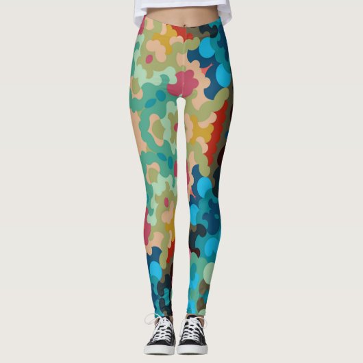 Retro Mandala Bloem Blauw Groen en Roze Leggings (Voorkant)