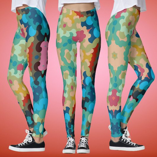 Retro Mandala Bloem Blauw Groen en Roze Leggings