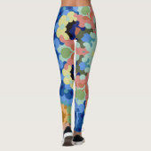 Retro Mandala Bloem Blauw Roze en Geel Leggings (Achterkant)