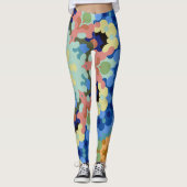 Retro Mandala Bloem Blauw Roze en Geel Leggings (Voorkant)