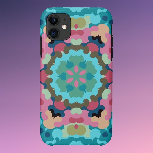 Retro Mandala Bloem Blauw Roze en Groen Case-Mate iPhone Case