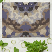 Retro Mandala Bloem Blauw Tan en Bruin Theedoek (Gevouwen)