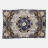 Retro Mandala Bloem Blauw Tan en Bruin Theedoek (Horizontaal)