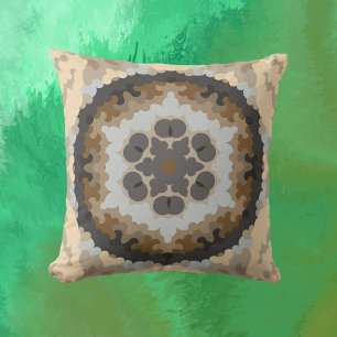 Retro Mandala Bloem Bruin en Tan Kussen