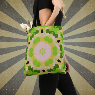 Retro Mandala Bloem Geel Groen en Wit Tote Bag
