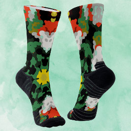 Retro Mandala Bloem Groen Sinaasappel en Geel Sokken