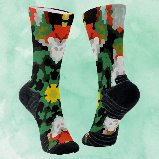 Retro Mandala Bloem Groen Sinaasappel en Geel Sokken