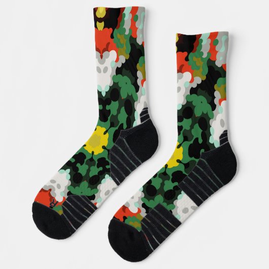 Retro Mandala Bloem Groen Sinaasappel en Geel Sokken (Links)