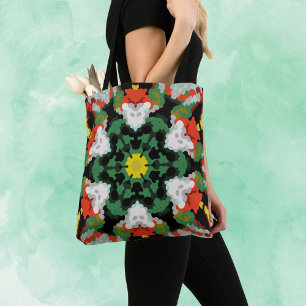 Retro Mandala Bloem Groen Sinaasappel en Geel Tote Bag