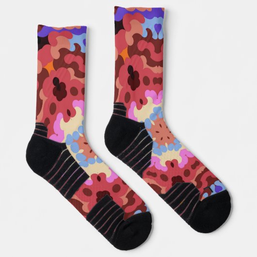 Retro Mandala Bloem Rood Blauw en Sinaasappel Sokken (Rechts)