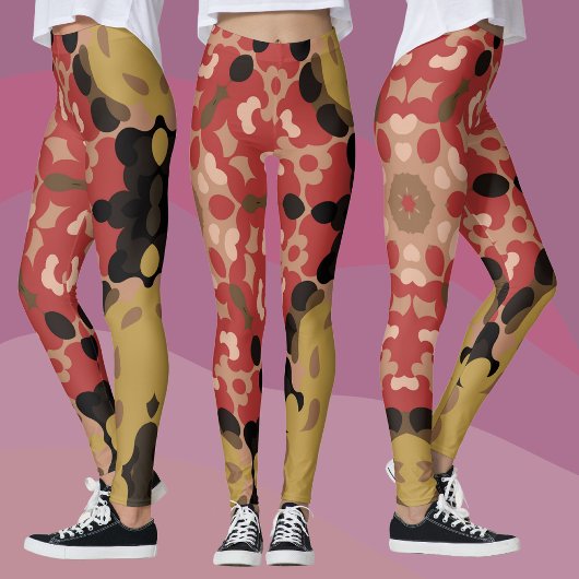 Retro Mandala Bloem Rood en Bruin Leggings