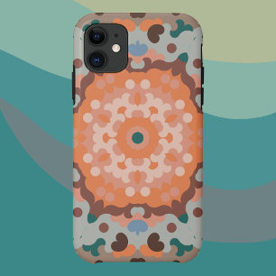 Retro Mandala Bloem Sinaasappel Blauw en Bruin Case-Mate iPhone Case
