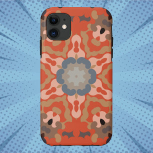 Retro Mandala Bloem Sinaasappel Blauw en Tan Case-Mate iPhone Case