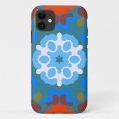 Retro Mandala Bloem Sinaasappel Wit en Blauw Case-Mate iPhone Case (Achterkant)