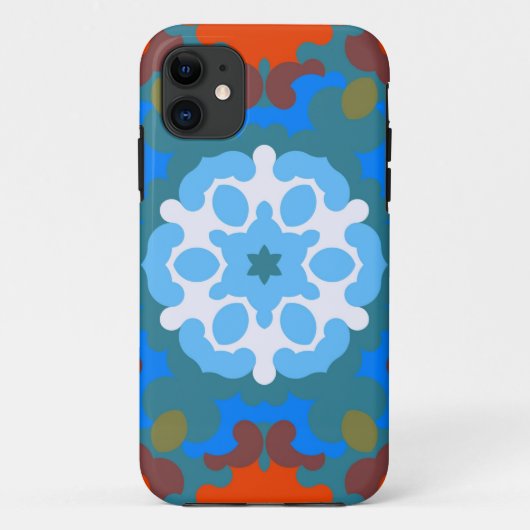 Retro Mandala Bloem Sinaasappel Wit en Blauw Case-Mate iPhone Case (Achterkant)