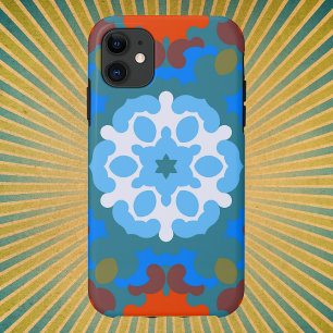 Retro Mandala Bloem Sinaasappel Wit en Blauw Case-Mate iPhone Case