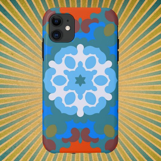 Retro Mandala Bloem Sinaasappel Wit en Blauw Case-Mate iPhone Case