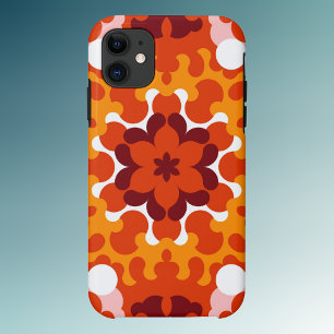 Retro Mandala Bloem Sinaasappel Wit en Geel Case-Mate iPhone Case