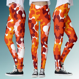 Retro Mandala Bloem Sinaasappel Wit en Geel Leggings