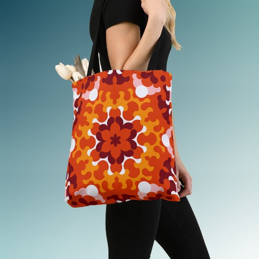 Retro Mandala Bloem Sinaasappel Wit en Geel Tote Bag