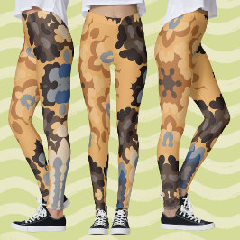 Retro Mandala Bloemblauw Sinaasappel en Bruin Leggings