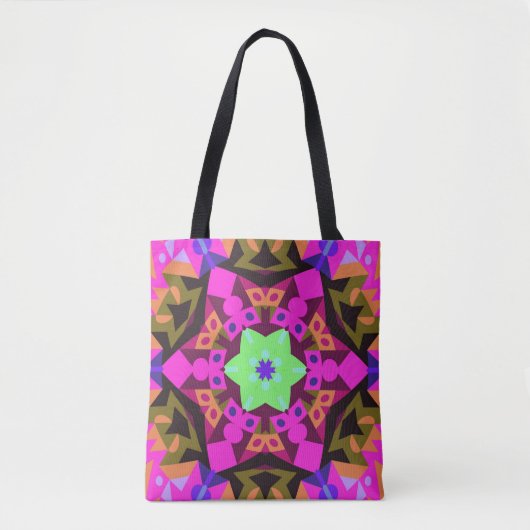 Retro Mandala Bloemroze Oranje en groen Tote Bag (Voorkant)