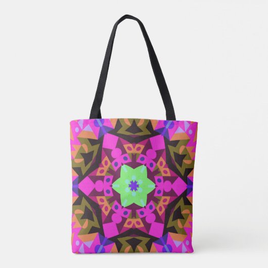 Retro Mandala Bloemroze Oranje en groen Tote Bag (Achterkant)
