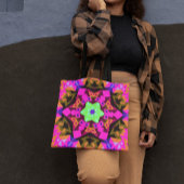 Retro Mandala Bloemroze Oranje en groen Tote Bag