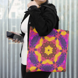 Retro Mandala Bloemroze Paars en geel Tote Bag