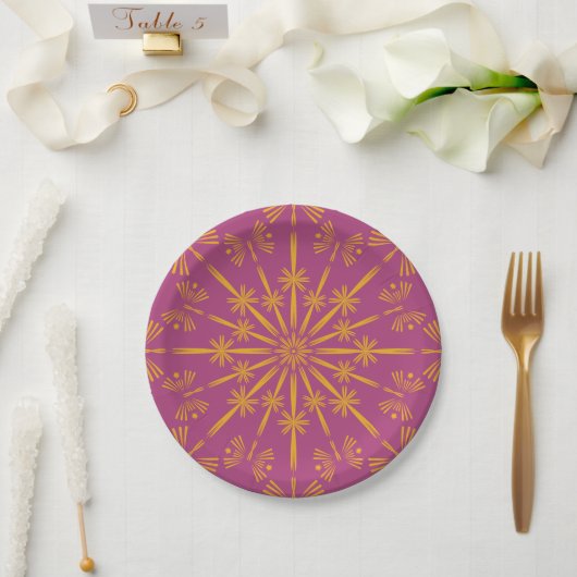 Retro Mandala Boysenberry 7-inch Bord papier (Huwelijk)