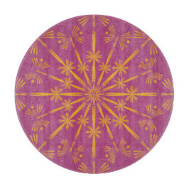 Retro Mandala Boysenberry Glass Cutting Board Snijplank