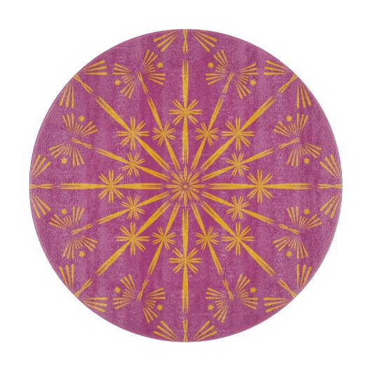 Retro Mandala Boysenberry Glass Cutting Board Snijplank (Voorkant)