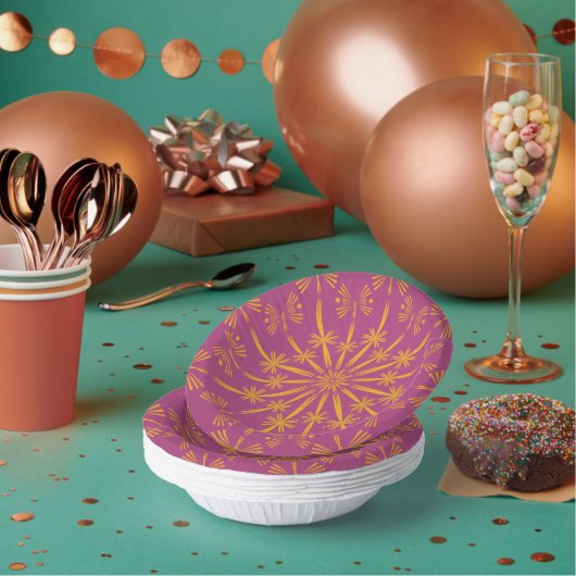 Retro Mandala Boysenberry Paper Bowls Papieren Kommen (Multi)