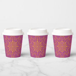 Retro Mandala Boysenberry Paper Cups Papieren Bekers