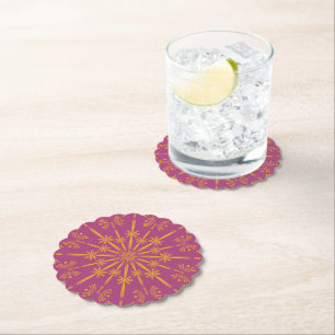Retro Mandala Boysenberry Paper Onderzetters